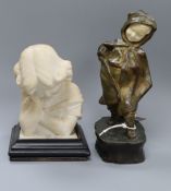 A French bronze signed Gory and an alabaster bust of a young girl tallest 19cm