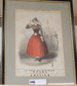 A Victorian sheet music cover, Julliens Celebrated Polkas, 33 x 23cm and two colour prints of