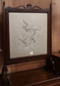 A Chinese couched and embroidered silk 'dragon' firescreen W.69cm