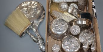 A collection of assorted mainly 20th century 'Reynolds Angels' silver dressing table items including