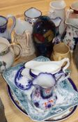 A Rubens ware vase and various 19th / 20th century pottery jugs and dishes