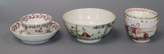 A 19th century Chinese bowl and teabowls and four English teabowls