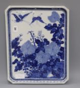 A Chinese blue and white tray, c.1860-1900 length 41cm