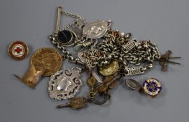 Mixed costume jewellery including a 'Votes for Women' badge.