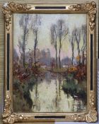 Rene de Baugnies (1869-1962), oil on card, 'Etang en Foret de Soignes', signed, 23 x 17cm