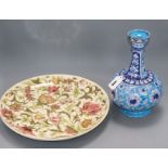 A Persian Iznik style vase and a Zsolnay porcelain dish