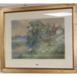 C. J. Adams, watercolour, Riverside cottage, signed 37 x 54cm