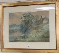 C. J. Adams, watercolour, Riverside cottage, signed 37 x 54cm