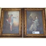 French School, circa 1900, pair of oils on canvas, Dancer and musician in landscapes 27 x 18cm