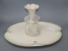 A Belleek tray and a vase