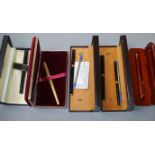 A cased Dunhill fountain pain and ballpoint pen, one other cased Dunhill pen, a cased Parker pen,