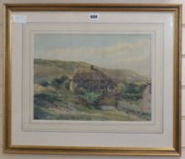 Herbert E. Butler, watercolour, Thatched house in a landscape, signed 28 x 39cm