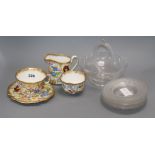 A Victorian glass dish, six glass side dishes and a Hammersley bone china breakfast set