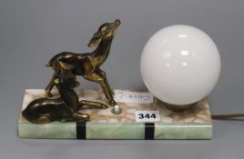 An Art Deco figural lamp, decorated with deer