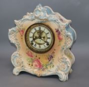 A Royal Bonn "La Vogue" porcelain mantel clock with American movement