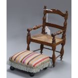 A Victorian miniature ladderback chair and an upholstered footstool chair height 18cm