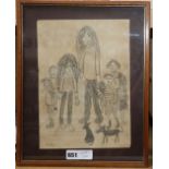 After L. S. Lowry, pencil drawing, Children on the street, bears initials 29 x 21cm