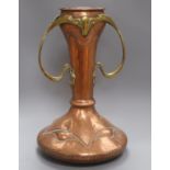 A Benson style Art Nouveau copper and brass vase height 50.5cm
