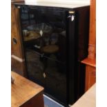 A large black polyester TV console cabinet W.115cm
