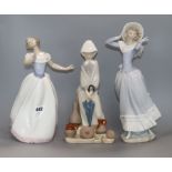 Three large Lladro figures (one boxed)