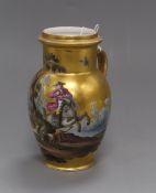 A Dresden gilt porcelain jug, decorated with a hunting scene height 16cm