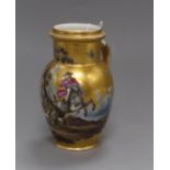 A Dresden gilt porcelain jug, decorated with a hunting scene height 16cm