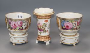 Three Derby style vases (a.f.)