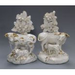 A pair of Derby white and gilt cow and calf groups, c.1810-30, 14.5cm, cf. DG Rice English Porcelain