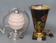 An Art Deco table lamp and another