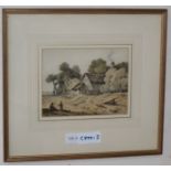 Attributed to Thomas Girtin (1775-1802), watercolour, Figures beside a cottage, bears signature,