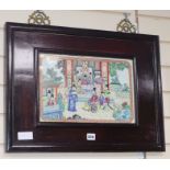 A Cantonese famille rose porcelain panel excluding frame 24 x 36cm