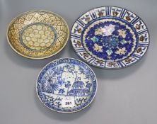 Three Safavid / Qajar dishes largest 30.5cm