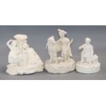 Two English biscuit porcelain groups, c. 1830-50, including a Minton group of two girls with a