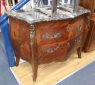 An early 20th century Louis XV style marble top commode chest W.117cm