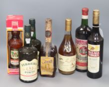 Seven bottles including 1960's Dubonet, White Port, Malaya, etc.