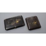 Two Japanese mixed metal signed cigarette cases (Mount Fuji )