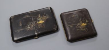 Two Japanese mixed metal signed cigarette cases (Mount Fuji )