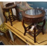 Two marble inset Chinese tables W.35cm