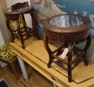 Two marble inset Chinese tables W.35cm