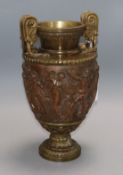 A neo-classical copper and bronze urn height 29cm