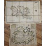 Hermon Moll map of Antego (Antigua) c.1732 and a map of Jersey published by R H Laurie, 1842