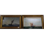 Late 19th century Neopolitan School, pair of oils on millboard, fishing boats off the coast by day