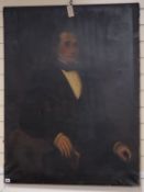 A late 19th century English School, oil on canvas, Half-length portrait of a seated gentleman 111