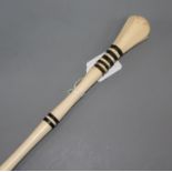 An ivory handled bone walking cane length 90cm