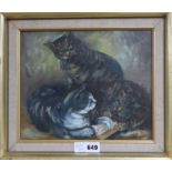 Audrey Blake, oil on board, Study of three cats, signed 24 x 29cm