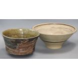 A studio pottery jardiniere and a bowl