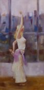 Sarah How, oil on canvas, Cooling Down, signed 50 x 24cm