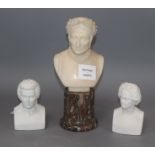 A 19th century French carved marble bust of Dante and two Parian busts - Mozart and Beethoven