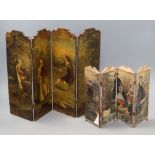 A 19th century Vernis Martin miniature four fold screen and a Victorian printed miniature screen