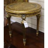 A Louis XVI design caned giltwood circular dressing stool W.45cm